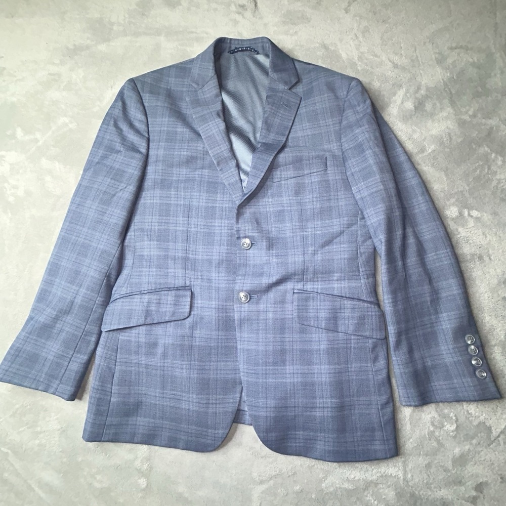 Joseph Abboud 37s Windowpane Blazer Men Blue Check Plaid Sport Coat Jacket wool